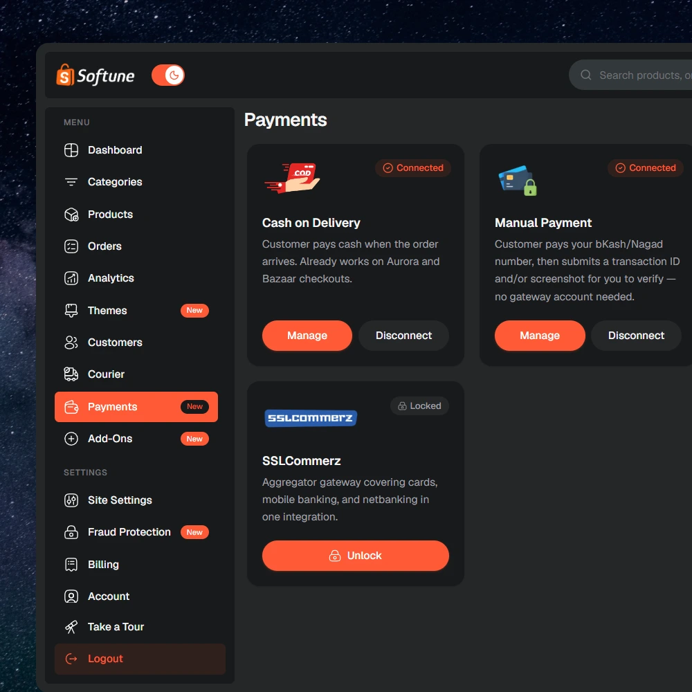 Payments in the SoftuneBD dashboard